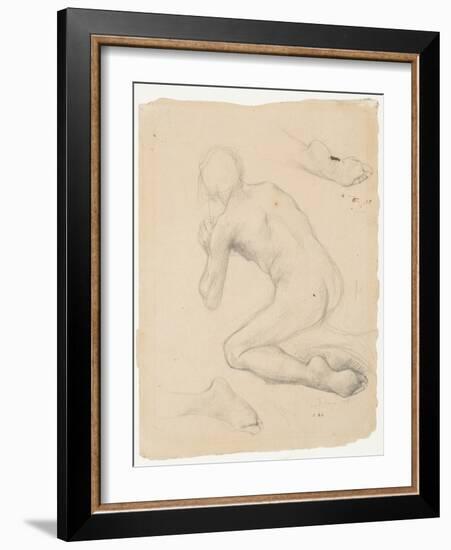 Figure Study for Annunciation to the Shepherds (Pencil & Chalk on Paper)-Jules Bastien-Lepage-Framed Giclee Print