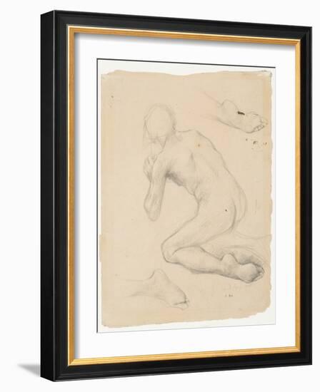 Figure Study for Annunciation to the Shepherds (Pencil & Chalk on Paper)-Jules Bastien-Lepage-Framed Giclee Print