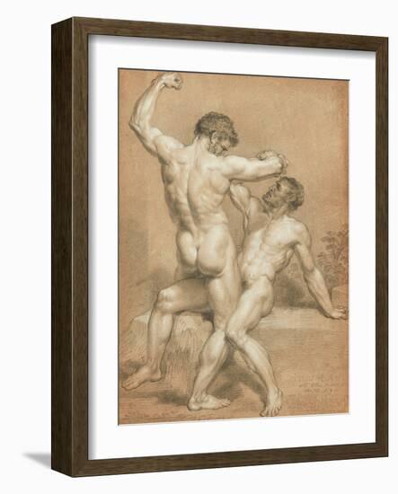 Figure Study - the Wrestlers (Pencil and Pastel on Buff Paper)-James Ward-Framed Giclee Print