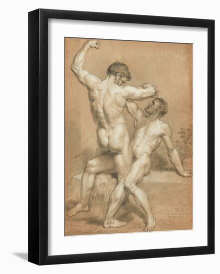 Figure Study - the Wrestlers (Pencil and Pastel on Buff Paper)-James Ward-Framed Giclee Print
