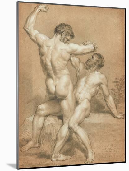 Figure Study - the Wrestlers (Pencil and Pastel on Buff Paper)-James Ward-Mounted Giclee Print