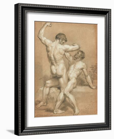 Figure Study - the Wrestlers (Pencil and Pastel on Buff Paper)-James Ward-Framed Giclee Print