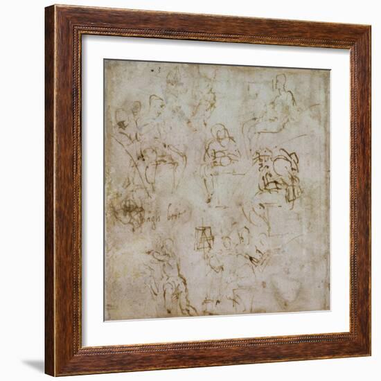 Figure Study with Writing, C.1511-Michelangelo Buonarroti-Framed Giclee Print