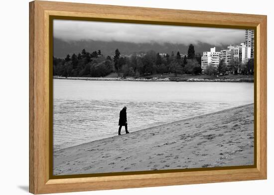 Figure Walking Alone Along Beach in Winter-Sharon Wish-Framed Premier Image Canvas