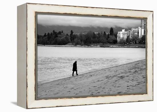 Figure Walking Alone Along Beach in Winter-Sharon Wish-Framed Premier Image Canvas