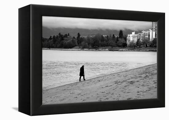 Figure Walking Alone Along Beach in Winter-Sharon Wish-Framed Premier Image Canvas