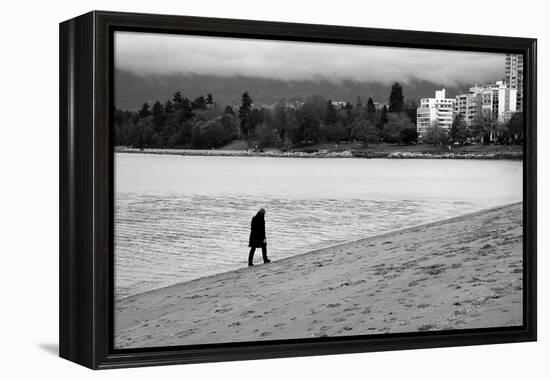 Figure Walking Alone Along Beach in Winter-Sharon Wish-Framed Premier Image Canvas