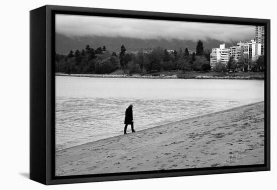 Figure Walking Alone Along Beach in Winter-Sharon Wish-Framed Premier Image Canvas