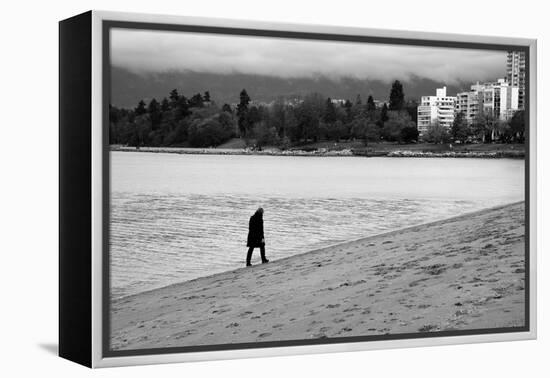 Figure Walking Alone Along Beach in Winter-Sharon Wish-Framed Premier Image Canvas