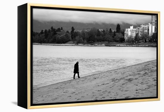 Figure Walking Alone Along Beach in Winter-Sharon Wish-Framed Premier Image Canvas