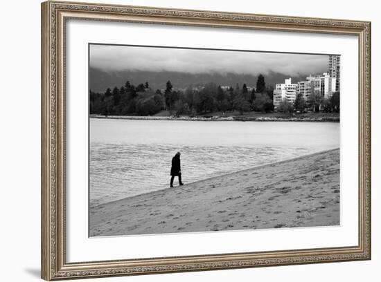 Figure Walking Alone Along Beach in Winter-Sharon Wish-Framed Photographic Print