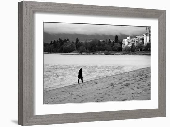 Figure Walking Alone Along Beach in Winter-Sharon Wish-Framed Photographic Print