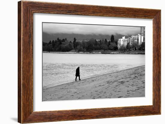 Figure Walking Alone Along Beach in Winter-Sharon Wish-Framed Photographic Print