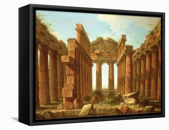 Figures Admiring the Temple of Neptune at Paestum-Antonio Joli-Framed Premier Image Canvas