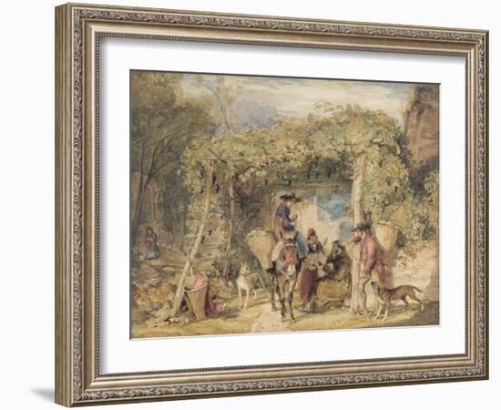 Figures and Animals in a Vineyard, C.1829 (W/C, Gouache and Graphite on Paper)-John Frederick Lewis-Framed Giclee Print