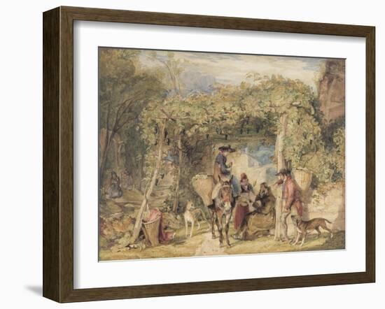 Figures and Animals in a Vineyard, C.1829 (W/C, Gouache and Graphite on Paper)-John Frederick Lewis-Framed Giclee Print