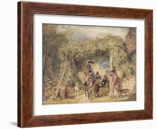 Figures and Animals in a Vineyard, C.1829 (W/C, Gouache and Graphite on Paper)-John Frederick Lewis-Framed Giclee Print