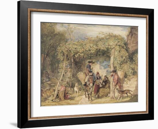 Figures and Animals in a Vineyard, C.1829 (W/C, Gouache and Graphite on Paper)-John Frederick Lewis-Framed Giclee Print