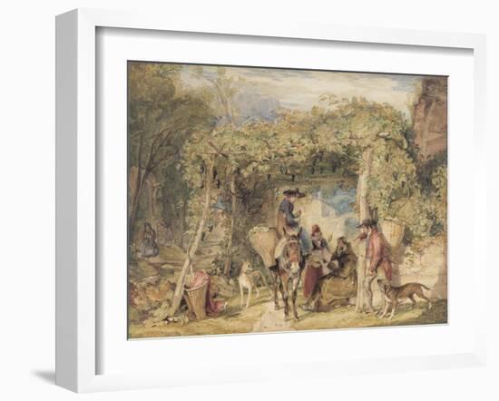 Figures and Animals in a Vineyard, C.1829 (W/C, Gouache and Graphite on Paper)-John Frederick Lewis-Framed Giclee Print