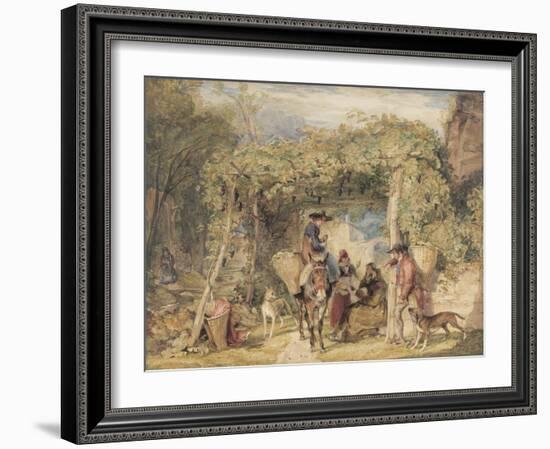 Figures and Animals in a Vineyard, C.1829 (W/C, Gouache and Graphite on Paper)-John Frederick Lewis-Framed Giclee Print