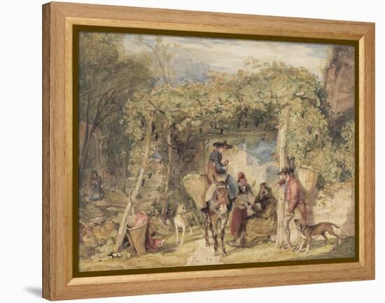 Figures and Animals in a Vineyard, C.1829 (W/C, Gouache and Graphite on Paper)-John Frederick Lewis-Framed Premier Image Canvas