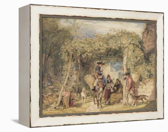 Figures and Animals in a Vineyard, C.1829 (W/C, Gouache and Graphite on Paper)-John Frederick Lewis-Framed Premier Image Canvas