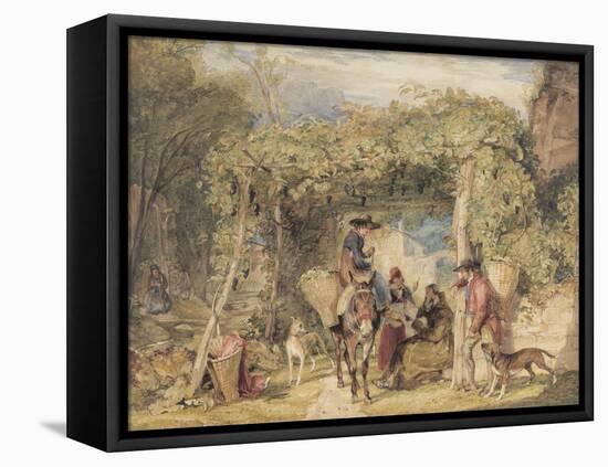 Figures and Animals in a Vineyard, C.1829 (W/C, Gouache and Graphite on Paper)-John Frederick Lewis-Framed Premier Image Canvas