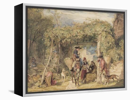 Figures and Animals in a Vineyard, C.1829 (W/C, Gouache and Graphite on Paper)-John Frederick Lewis-Framed Premier Image Canvas