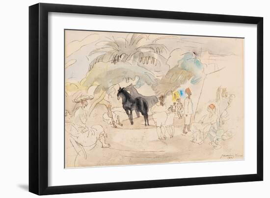 Figures and Two Horses in a Landscape, 1921 (W/C on Paper)-Jules Pascin-Framed Giclee Print