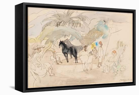 Figures and Two Horses in a Landscape, 1921 (W/C on Paper)-Jules Pascin-Framed Premier Image Canvas