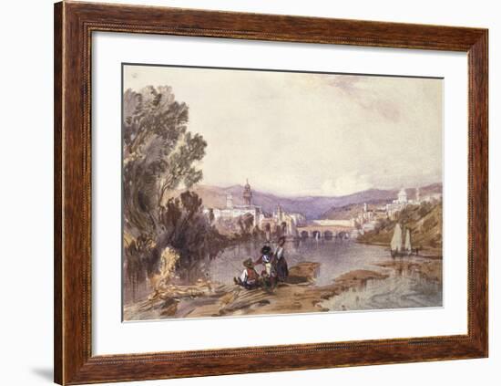 Figures Beside The Arno Near Florence-Alfred Vickers-Framed Premium Giclee Print