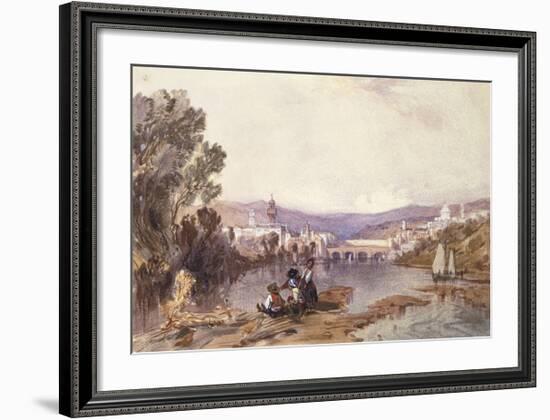 Figures Beside The Arno Near Florence-Alfred Vickers-Framed Premium Giclee Print