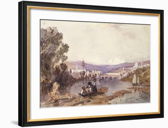 Figures Beside The Arno Near Florence-Alfred Vickers-Framed Premium Giclee Print