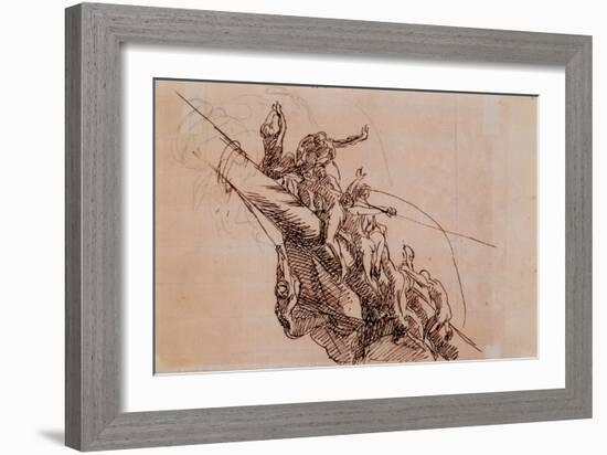 Figures Clinging to Wreckage, C.1785-86 (Brown Ink on Beige Paper)-John Singleton Copley-Framed Giclee Print