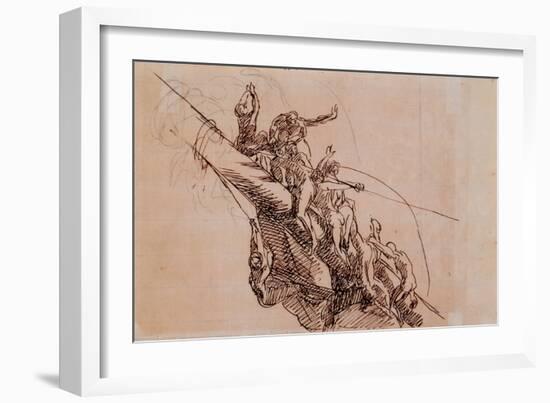 Figures Clinging to Wreckage, C.1785-86 (Brown Ink on Beige Paper)-John Singleton Copley-Framed Giclee Print