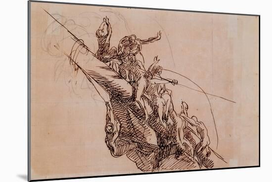 Figures Clinging to Wreckage, C.1785-86 (Brown Ink on Beige Paper)-John Singleton Copley-Mounted Giclee Print