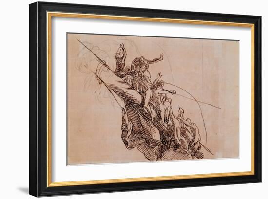 Figures Clinging to Wreckage, C.1785-86 (Brown Ink on Beige Paper)-John Singleton Copley-Framed Giclee Print