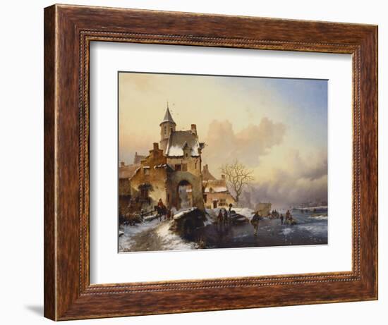 Figures Crossing a Bridge in Frozen Landscape, 1850-Frederik Marianus Kruseman-Framed Giclee Print