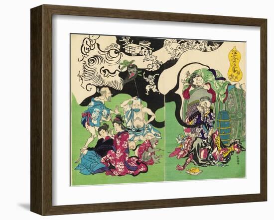 Figures from Otsu-E Paintings of the Floating World in a Drunken Stupor-Kyosai Kawanabe-Framed Giclee Print