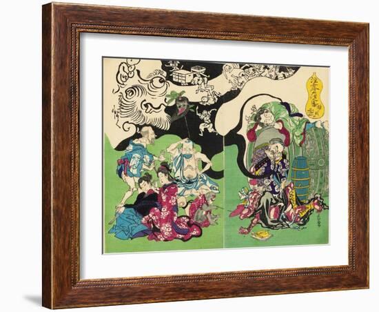 Figures from Otsu-E Paintings of the Floating World in a Drunken Stupor-Kyosai Kawanabe-Framed Giclee Print