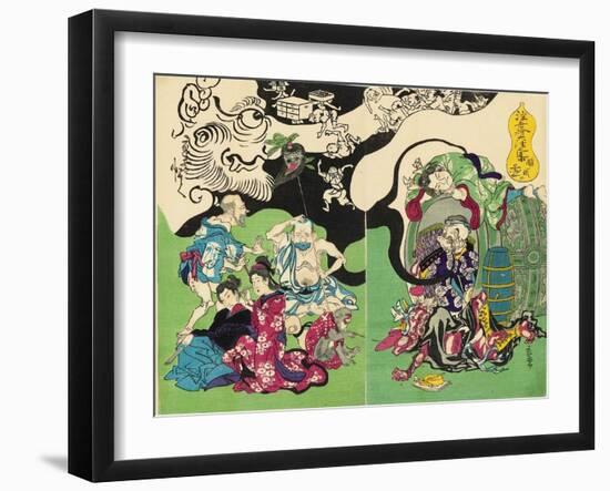 Figures from Otsu-E Paintings of the Floating World in a Drunken Stupor-Kyosai Kawanabe-Framed Giclee Print