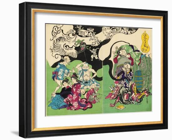 Figures from Otsu-E Paintings of the Floating World in a Drunken Stupor-Kyosai Kawanabe-Framed Giclee Print