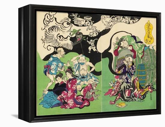 Figures from Otsu-E Paintings of the Floating World in a Drunken Stupor-Kyosai Kawanabe-Framed Premier Image Canvas