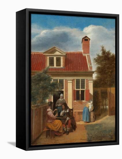 Figures in a Courtyard behind a House, c. 1663-5-Pieter de Hooch-Framed Premier Image Canvas