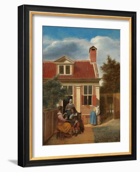 Figures in a Courtyard behind a House, c. 1663-5-Pieter de Hooch-Framed Giclee Print