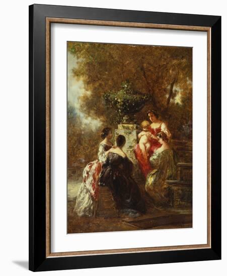 Figures in a Park-Adolphe Joseph Thomas Monticelli-Framed Giclee Print