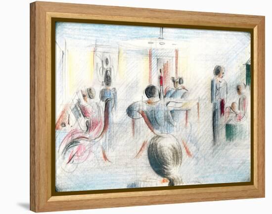 Figures in a Room, 1936 (Pencil & Crayon on Graph Paper)-Oskar Schlemmer-Framed Premier Image Canvas