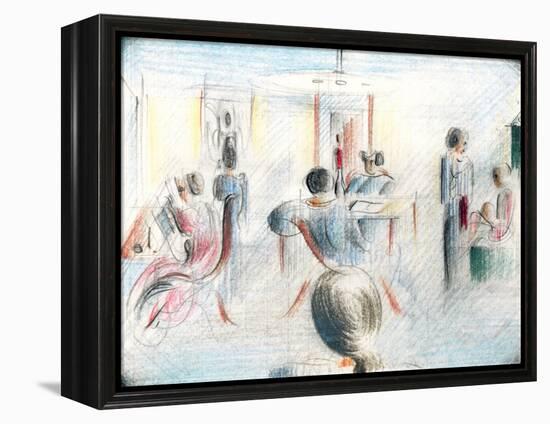 Figures in a Room, 1936 (Pencil & Crayon on Graph Paper)-Oskar Schlemmer-Framed Premier Image Canvas