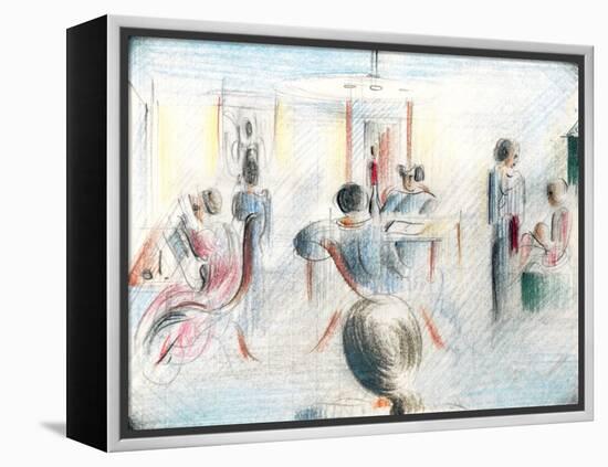 Figures in a Room, 1936 (Pencil & Crayon on Graph Paper)-Oskar Schlemmer-Framed Premier Image Canvas