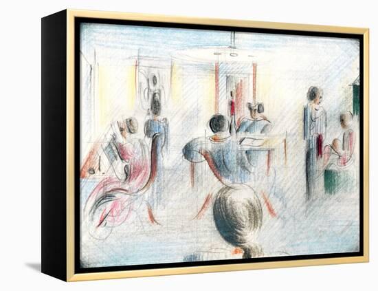 Figures in a Room, 1936 (Pencil & Crayon on Graph Paper)-Oskar Schlemmer-Framed Premier Image Canvas